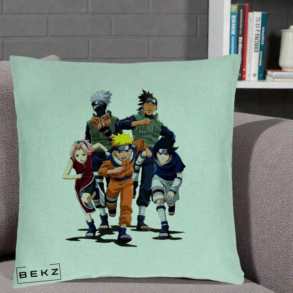 Perna Personalizata Naruto Echipa 7 Kakashi Sensei, 40x40 cm, Verde Menta, Husa Detasabila, Perna Inclusa, BEKZ®