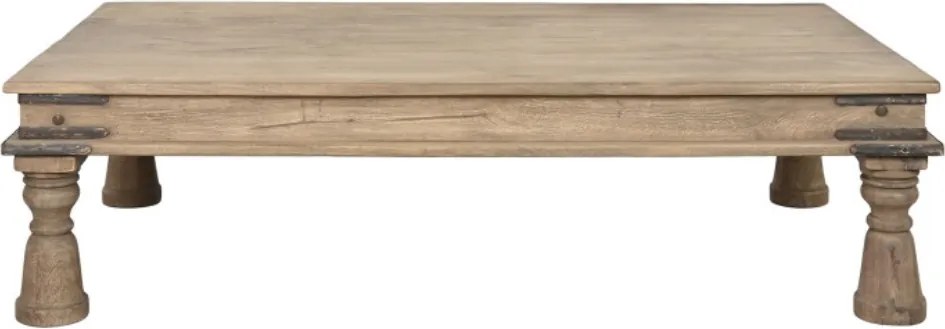 Măsuță de cafea dreptunghiulară din lemn masiv, natur, cu picioare în formă de balustru, finisaj mat, 45 x 170 x 107 cm, „Rostin” – Ethnic Collections
