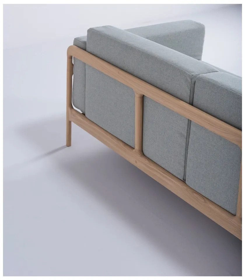 Canapea cu structură din lemn de stejar Gazzda Fawn, 210 cm, albastru - gri