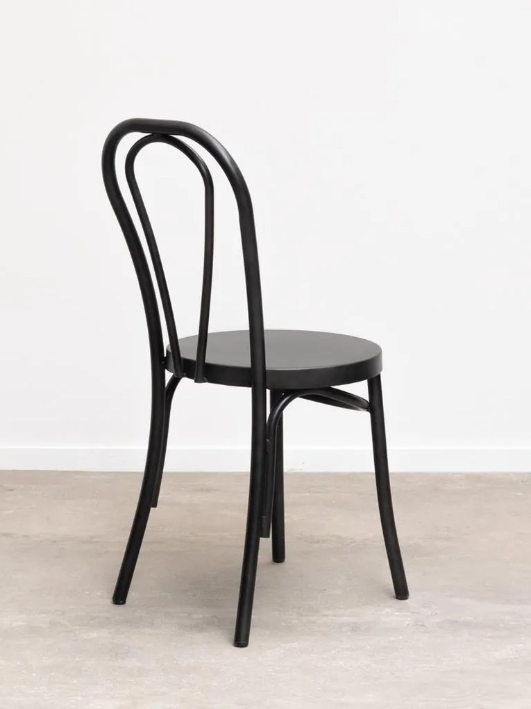 Scaun dining din metal, negru, cu spătar în buclă dublă și șezut rotund, 89 x 39 x 47 cm, „Medley”