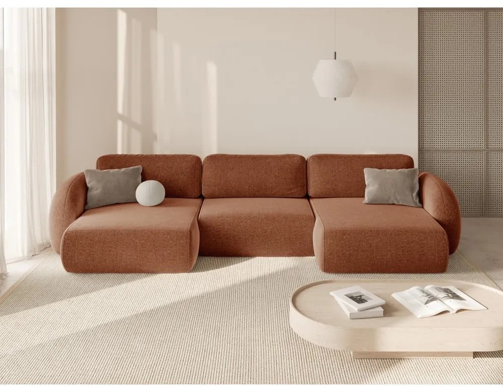 Colțar cărămiziu extensibil/cu spațiu de depozitare cu tapițerie din chenille (în formă de "U") Tonale – Cosmopolitan Design