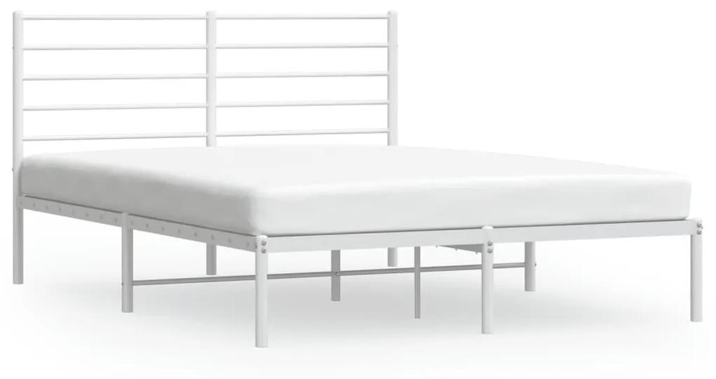 352371 vidaXL Cadru de pat metalic cu tăblie, alb, 160x200 cm