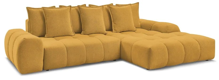 Colțar galben muștar extensibil/cu spațiu de depozitare cu tapițerie din chenille (cu colț pe partea dreaptă/cu șezlong) Everest – Bobochic Paris