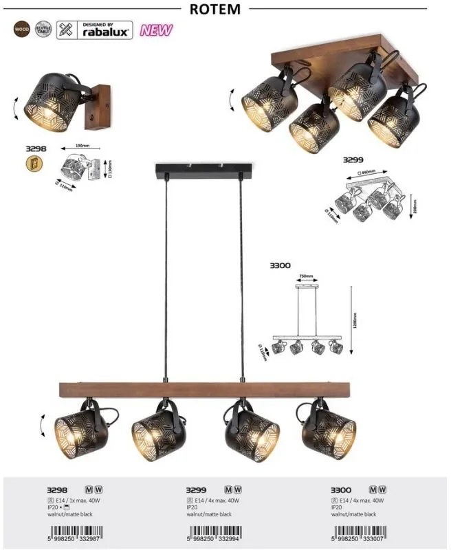Lustra cu 4 spoturi directionabile design industrial Rotem