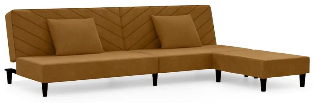 3081840 vidaXL Canapea extensibilă 2 locuri, 2 perne&taburet, maro, catifea
