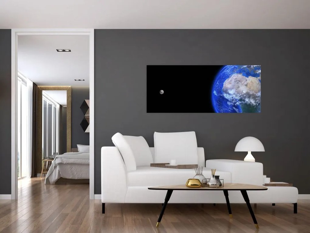 Tablou - Luna și Pământul (120x50 cm)