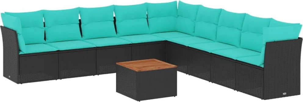 vidaXL Set canapele de grădină cu perne, 10 piese, negru, poliratan