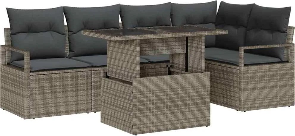 vidaXL Set de canapele pentru grădină cu pernă 6 pcs Gri Rattan poli