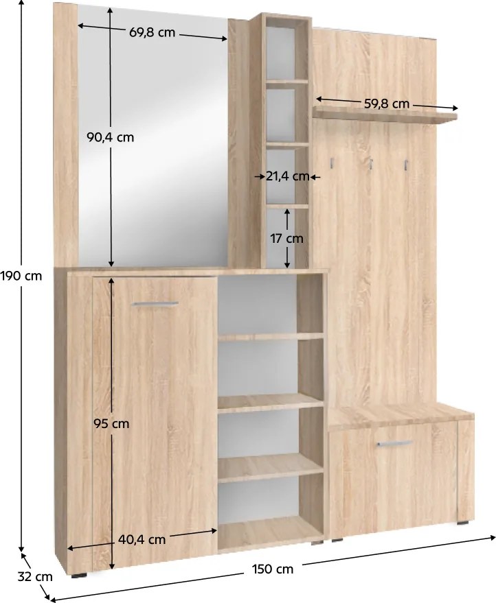 Set pentru anticameră, stejar sonoma, FANDU