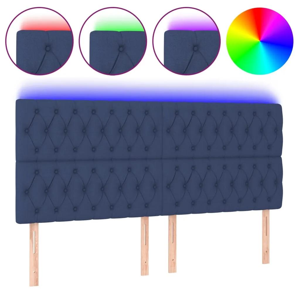 Tablie de pat cu LED, albastru, 200x7x118 128 cm, textil 1, Albastru, 200 x 7 x 118 128 cm
