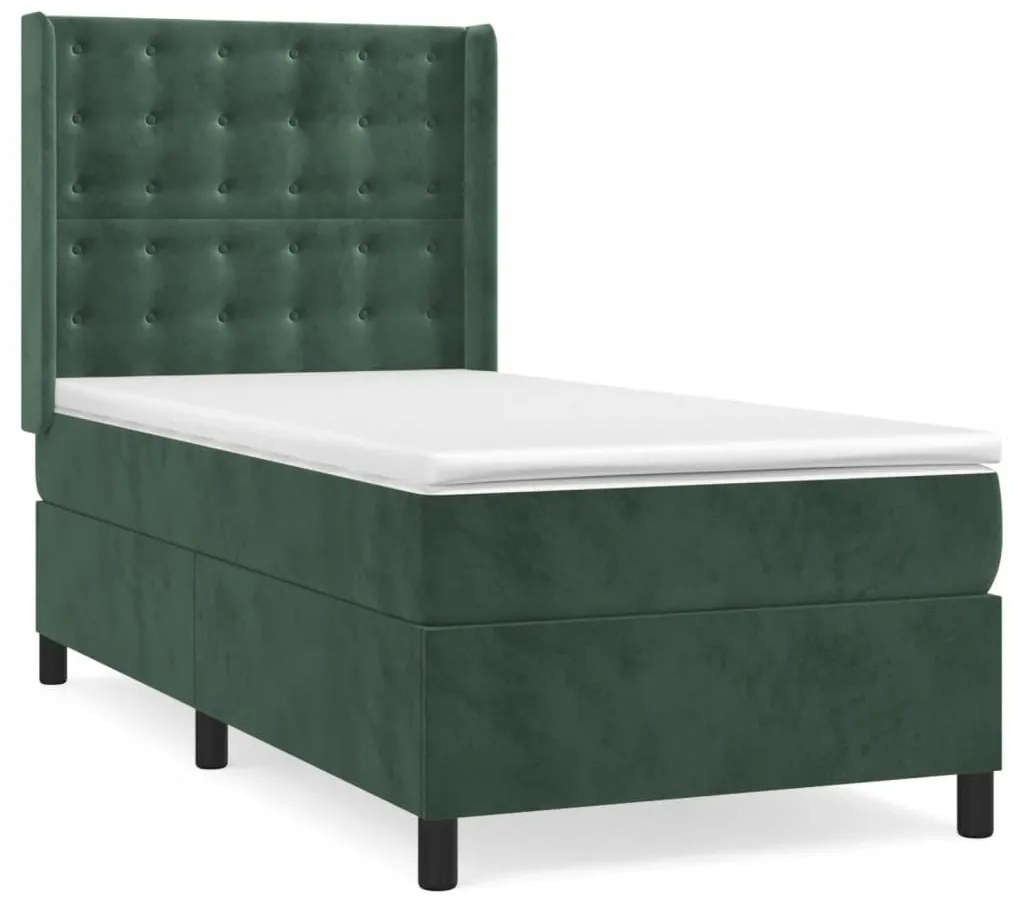 3132888 vidaXL Pat box spring cu saltea, verde închis, 80x200 cm, catifea