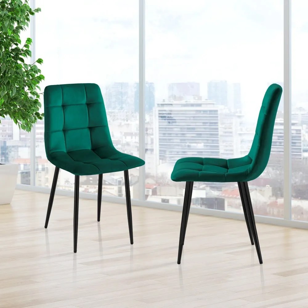 Scaune de dining verde 2 buc. din catifea Faffy – Tomasucci