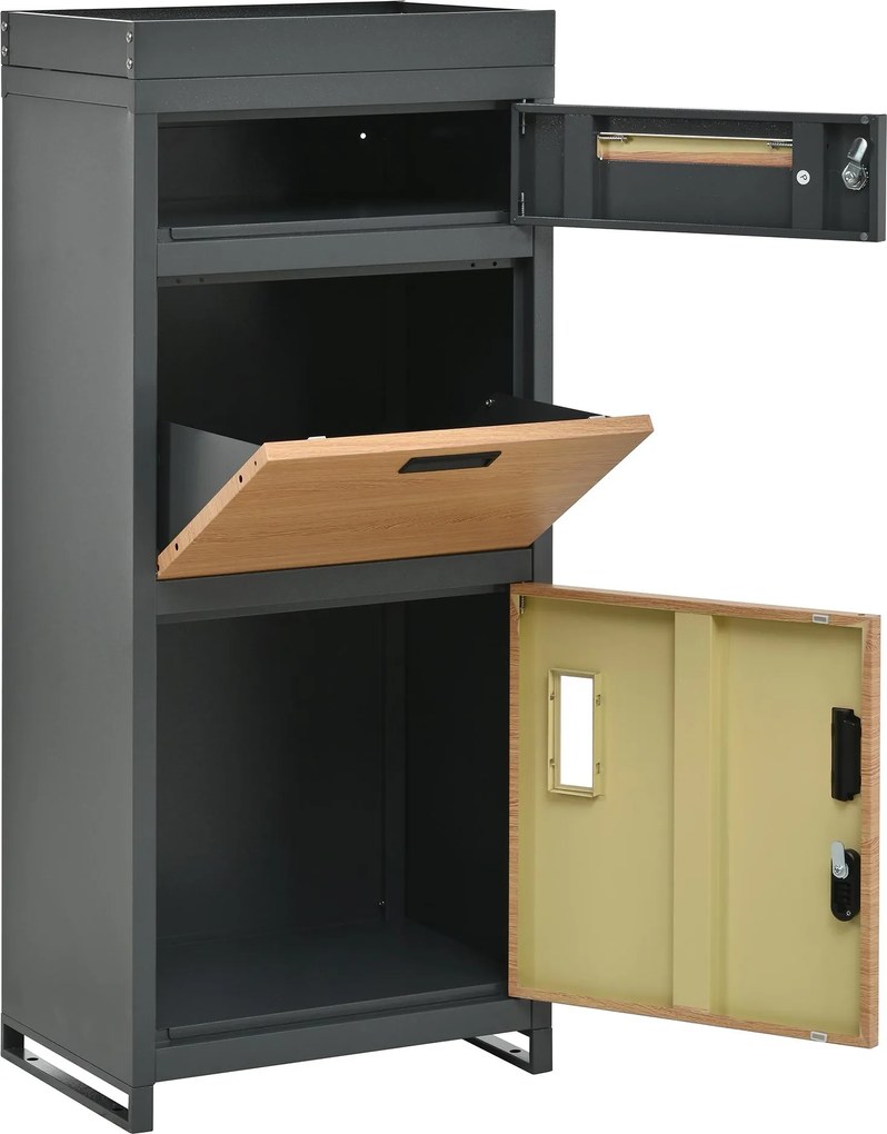 Cutie pentru colete și scrisori cu jardinieră integrată, 50x37x118,5 cm, Gri+Culoare naturală