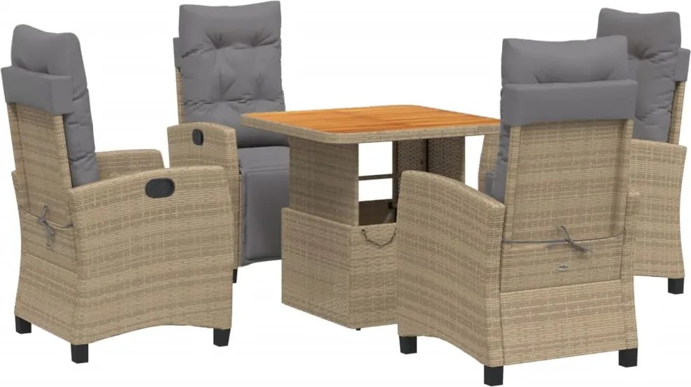 vidaXL Set mobilier de grădină cu perne, 5 piese, bej, poliratan