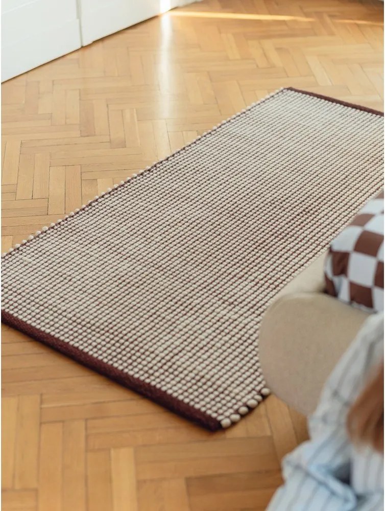 Covor tip traversă burgundy/în culoare naturală țesut manual din lână 80x170 cm Talo – noo.ma