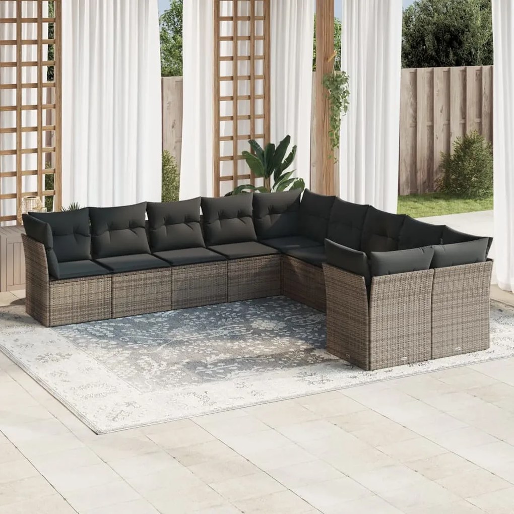vidaXL Set mobilier de grădină cu perne, 10 piese, gri, poliratan