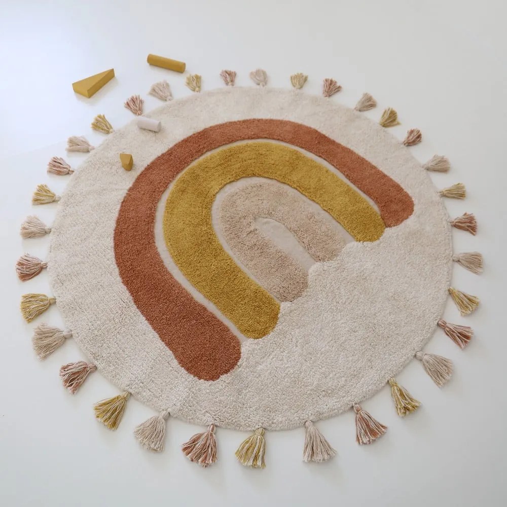 Covor pentru copii cărămiziu crem lavabil țesut manual din bumbac ø110 cm Rainbow Toffee – Nattiot