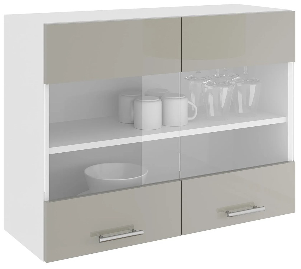 Corp Superior Karo, 2 Usi, cu sticla, Gri Lucios/Alb, MDF, 80 x 30 x 60 cm