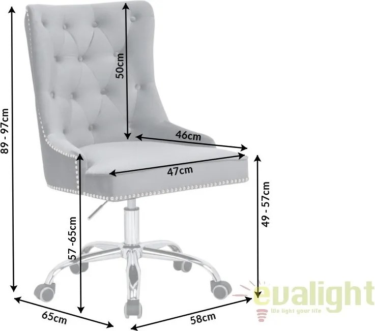 Scaun de birou elegant Victorian, catifea gri argintiu