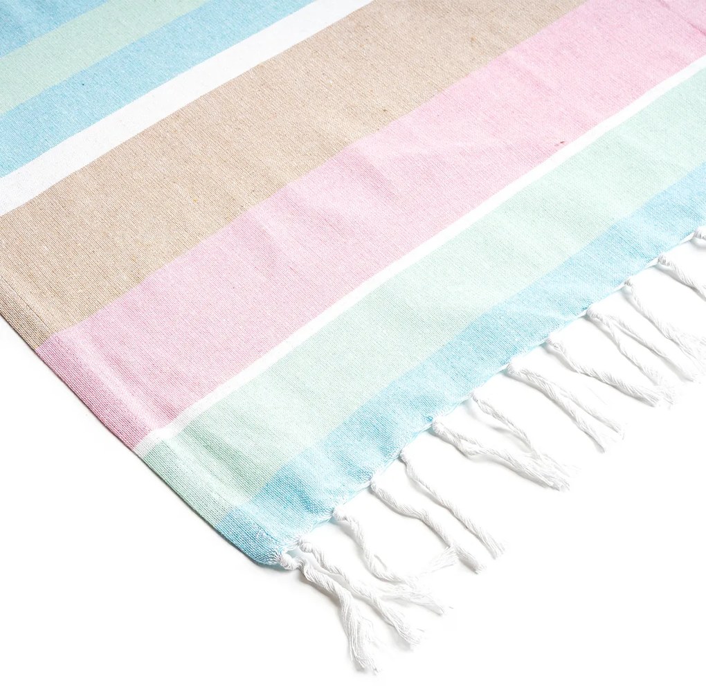 Prosop Fouta Stripes pink cu franjuri, 90 x 170 cm