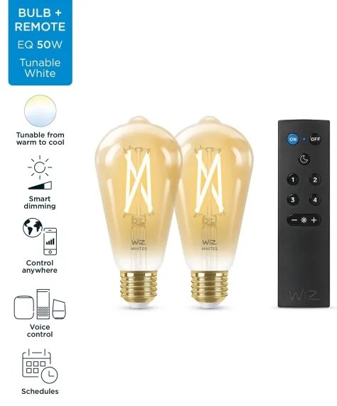 SET 2x bec LED dimabil WiZ ST64 E27/7W/230V 2000-5000K CRI 90 Wi-Fi + telecomandă