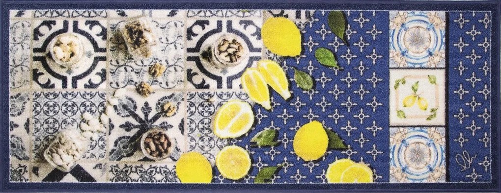 Covor pentru bucatarie, Olivo Tappeti, New Smile Modern, Blue Lemons, 57 x 190 cm, nailon, multicolor