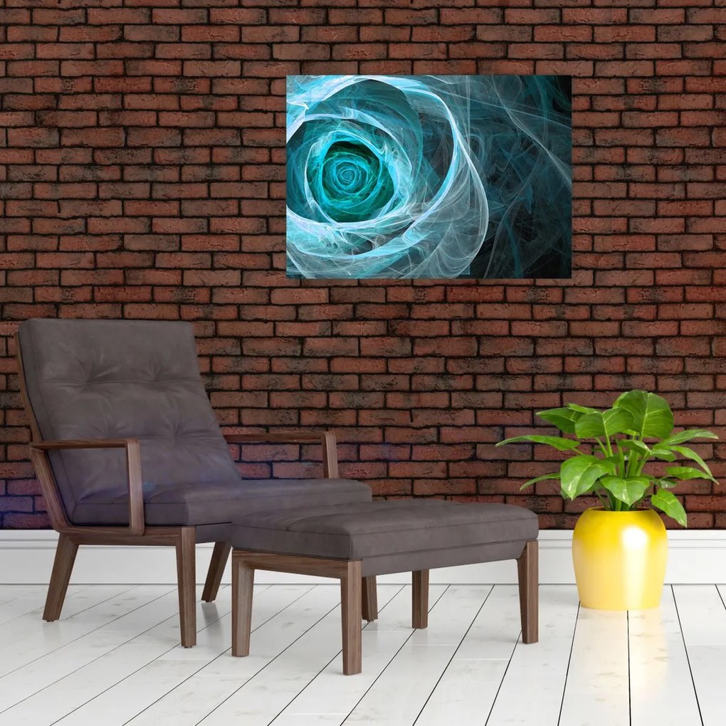 Tablou pe sticlă - Abstract trandafir albastru cu fundal negru (70x50 cm)