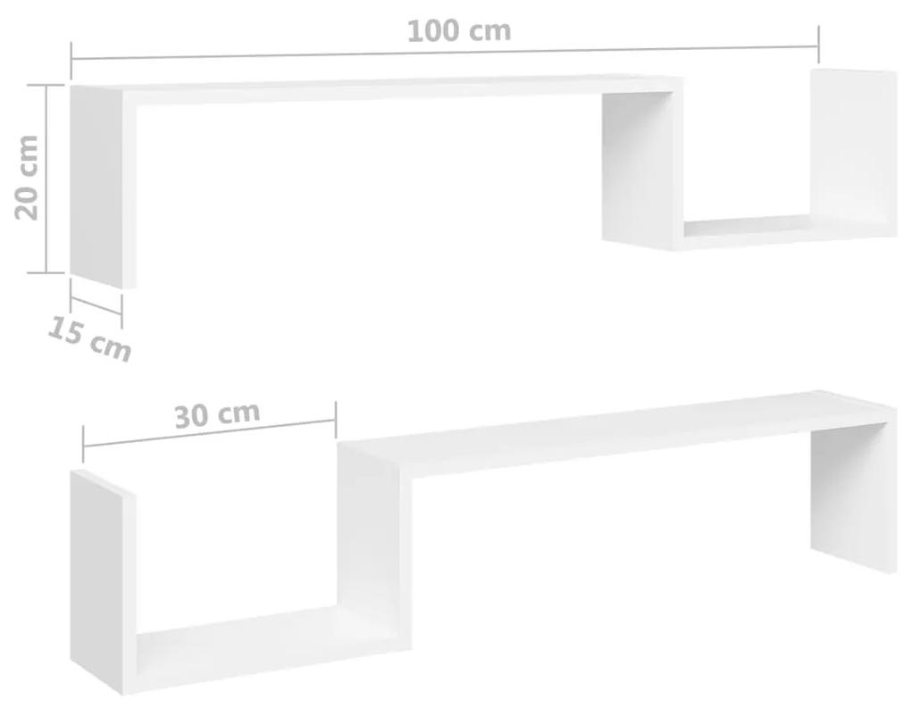 Rafturi de perete, 2 buc., alb, 100x15x20 cm, PAL 2, Alb