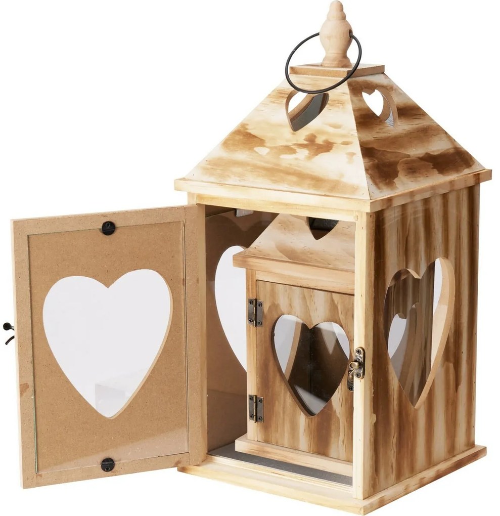 Set de felinare din lemn Inimă, 2 bucăți