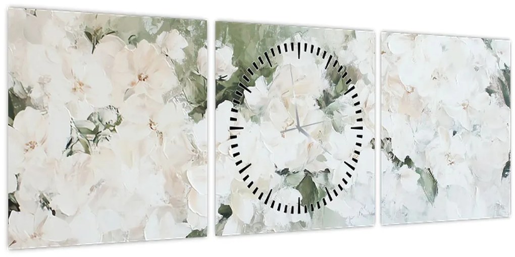 Tablou - Abstracție de Flori Albe (cu ceas) (90x30 cm)