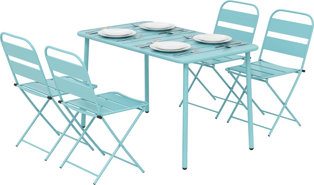 Outsunny Set de masă pentru exterior 5 piese, set de grădină pentru 4 persoane cu blat cu șipci și scaune pliante, Verde deschis | Aosom Romania