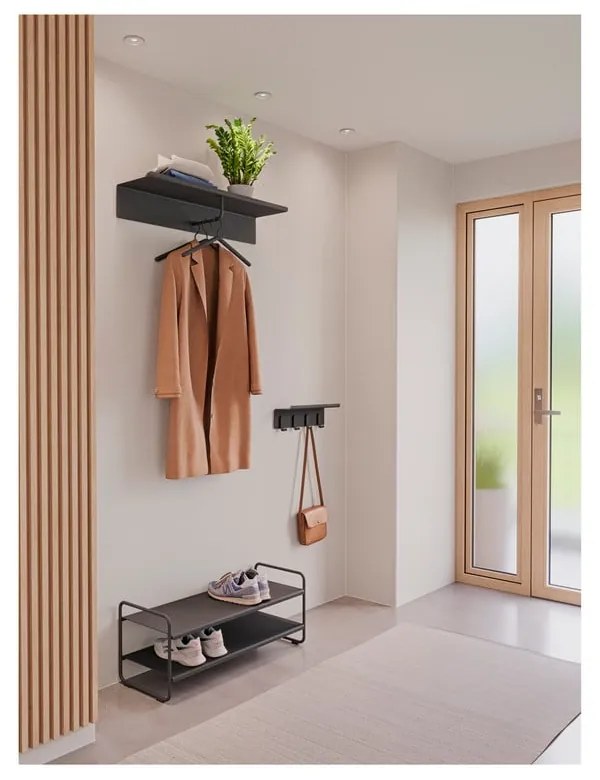 Cuier de perete negru cu raft din oțel 21,5 cm A-Coat – Zone