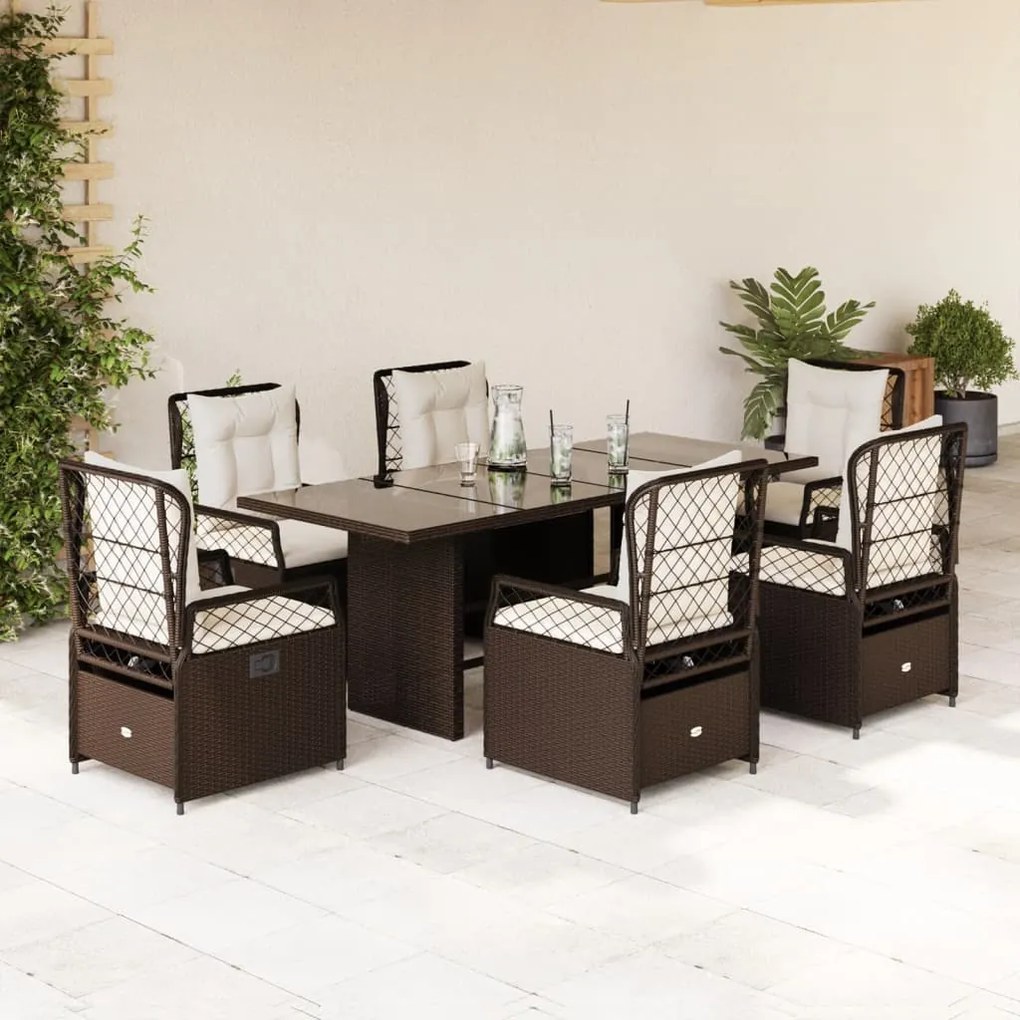 vidaXL Set mobilier de grădină cu perne, 7 piese, maro, poliratan