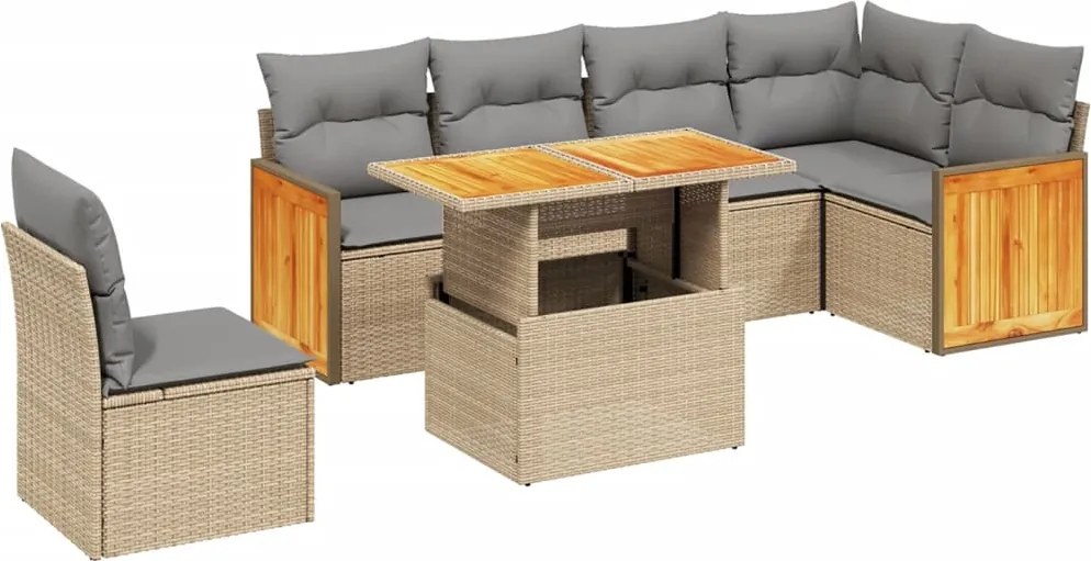 vidaXL Set canapele de grădină, 7 piese, cu perne, bej, poliratan