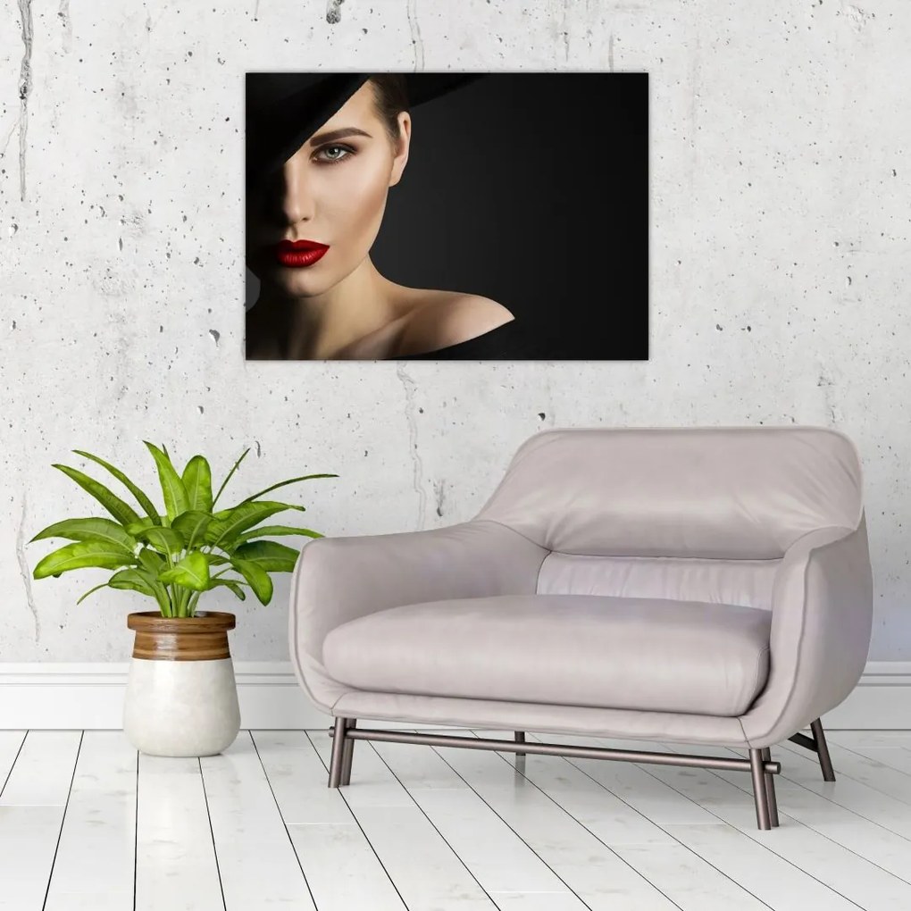 Tablou pe sticlă - Portretul femeii cu pălărie (70x50 cm)