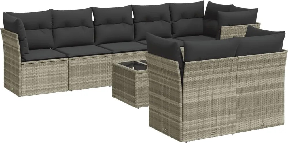 vidaXL Set canapele de grădină cu perne, 9 piese gri deschis poliratan