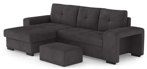 Canapea extensibilă cu spațiu de depozitare și taburet PALERMO, neagră, pe stânga