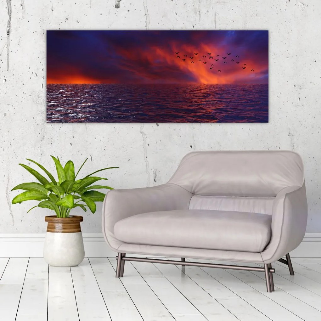 Tablou cu mare și păsări (120x50 cm)