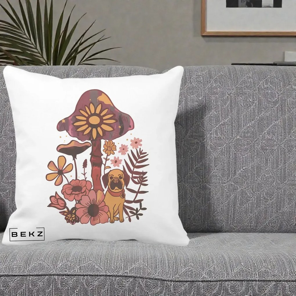 Perna Decorativa Ciuperca Caine Boho, 40x40 cm, Alba Mata, Husa Detasabila, Perna Inclusa, BEKZ®