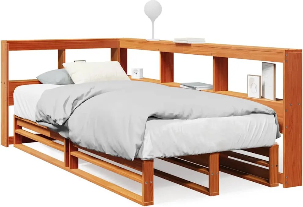 vidaXL Pat bibliotecă fără saltea maro ceruit 75x190 cm lemn masiv pin