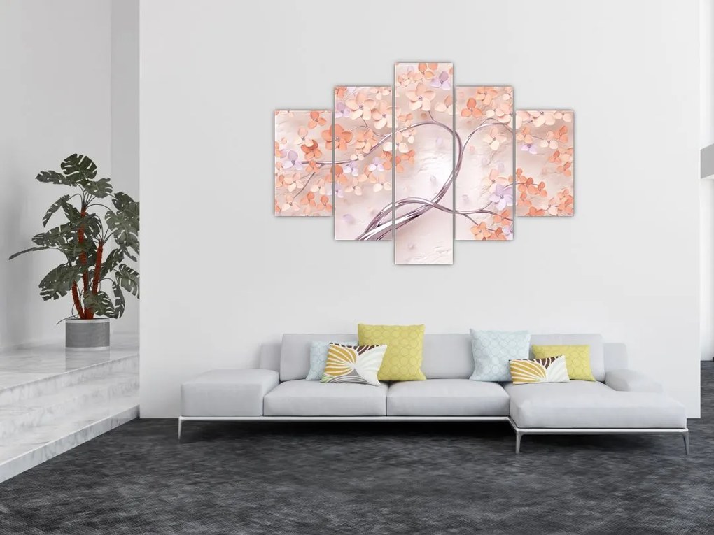 Tablou florilor de pom din coral - abstract (150x105 cm)