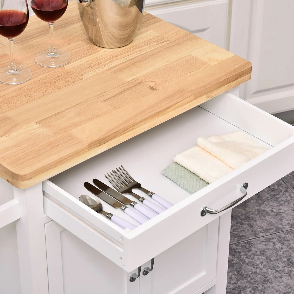 Carucior de bucatarie HOMCOM din lemn alb 65x48x90cm | Aosom RO