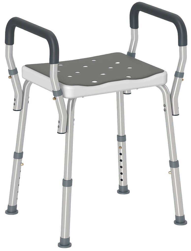HOMCOM Taburet de duș pentru persoane în vârstă și cu handicap cu brațe, înălțime reglabilă, tampoane antialunecare, gri | Aosom Romania