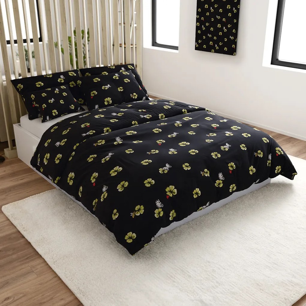 Lenjerie de pat din microfibra FOUR LEAF CLOVER negru Dimensiune lenjerie de pat: 2 buc 70 x 90 cm | 200 x 220 cm
