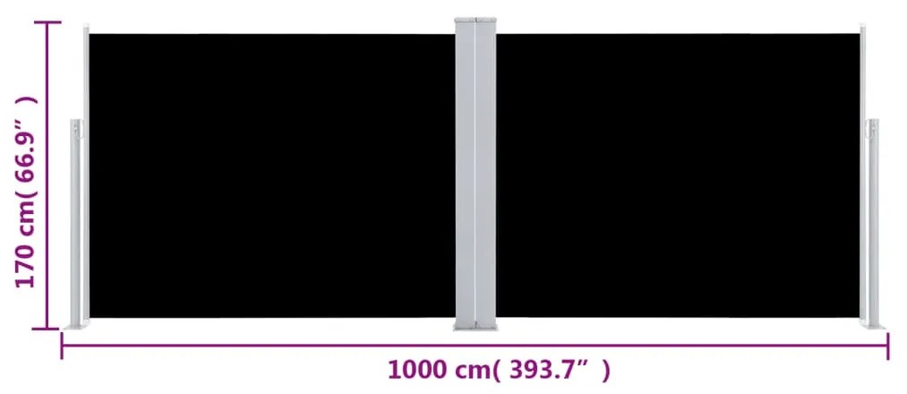 Copertina laterala retractabila, negru, 170 x 1000 cm Negru, 170 x 1000 cm