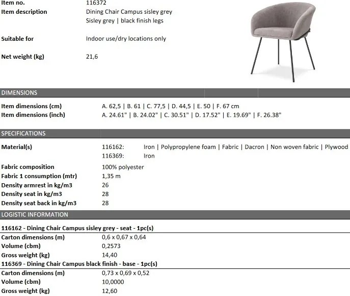 Scaun tapitat design LUX Campus, sisley gri 116372 HZ