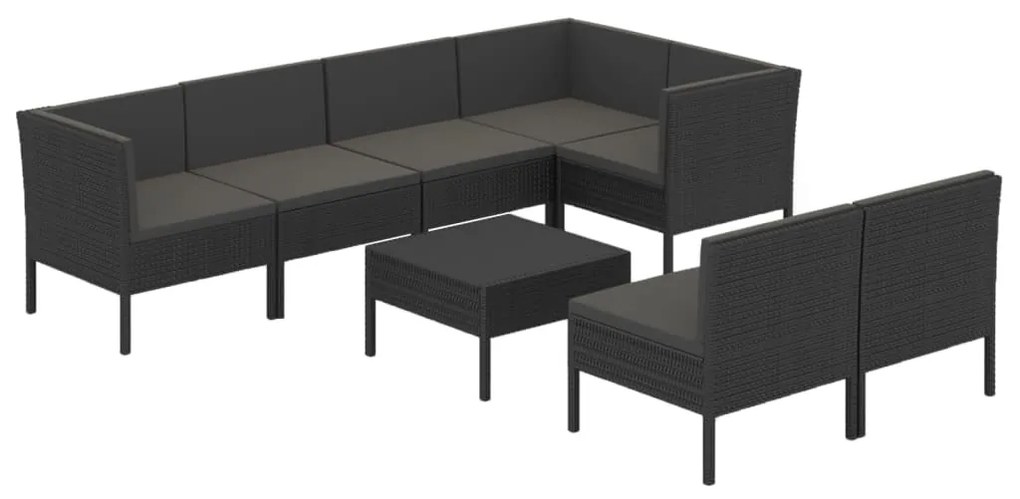 3094393 vidaXL Set mobilier de grădină cu perne, 8 piese, negru, poliratan