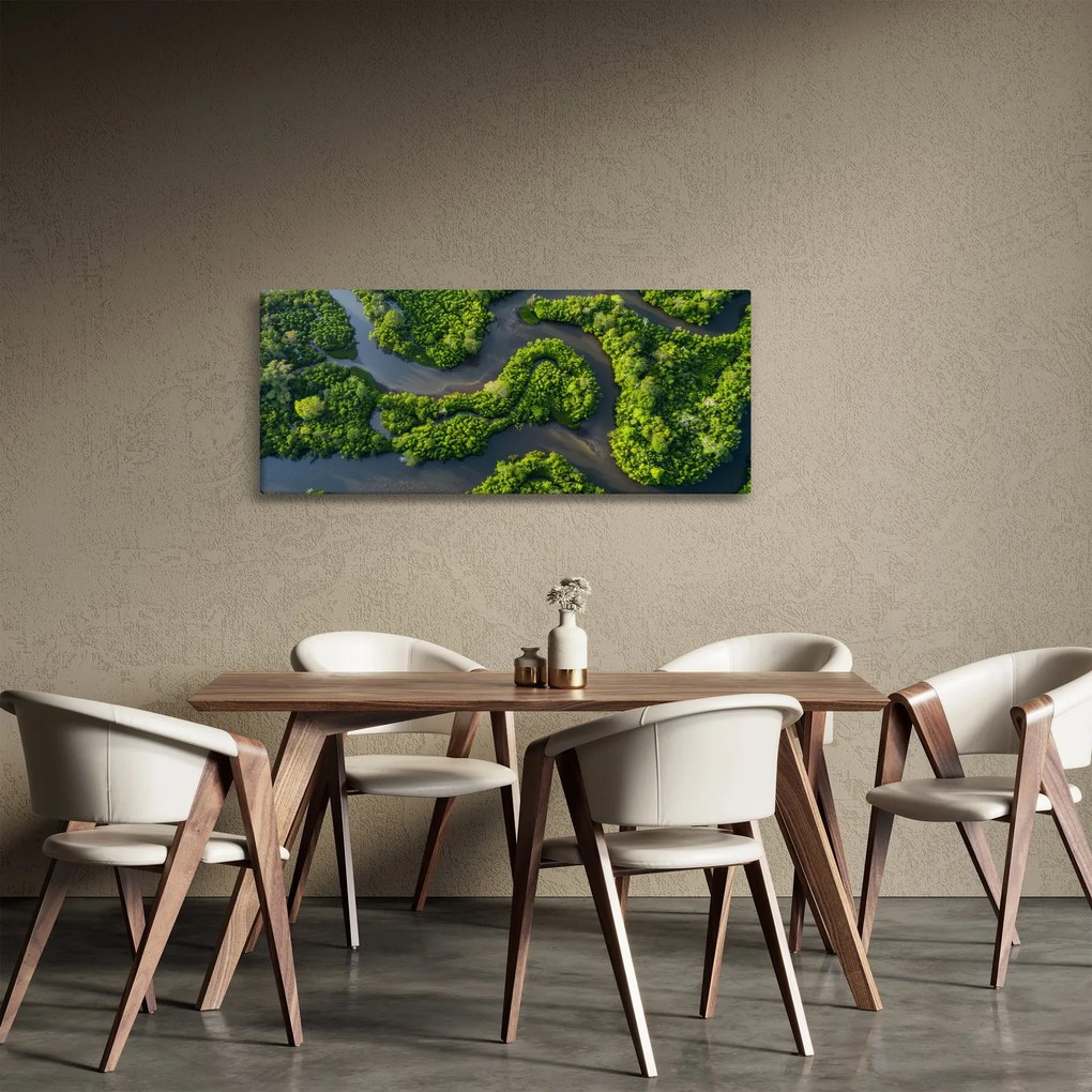 Tablou - Peisaj forestier cu râu (120x50 cm)