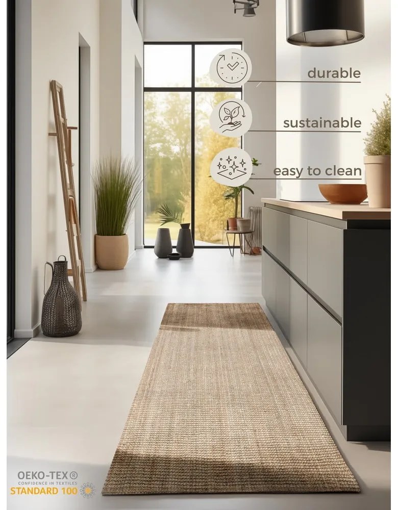 Covor tip traversă în culoare naturală din iută 80x200 cm Bouclé – Hanse Home