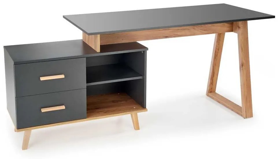 Birou Edwin de colț, antracit / stejar wotan